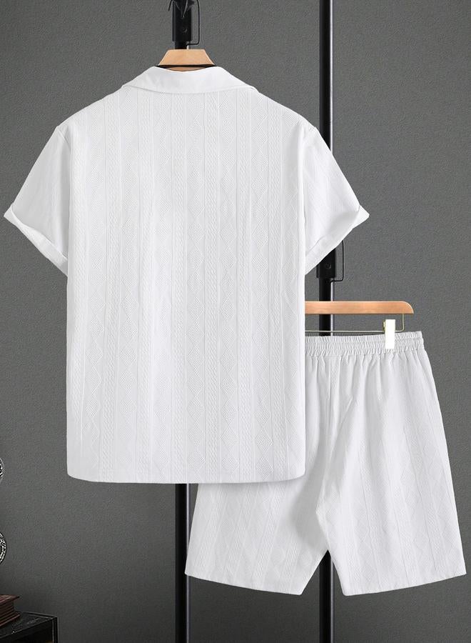 Take Two Men Textured Short Sleeve Shirt and Shorts Co-Ords - Image 3